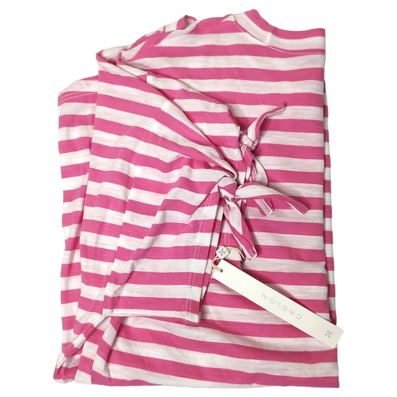 Caslon Pink & White Candy Striped Medium Shirt Bow Sleeves Valentine Tunic Top - Picture 7 of 9